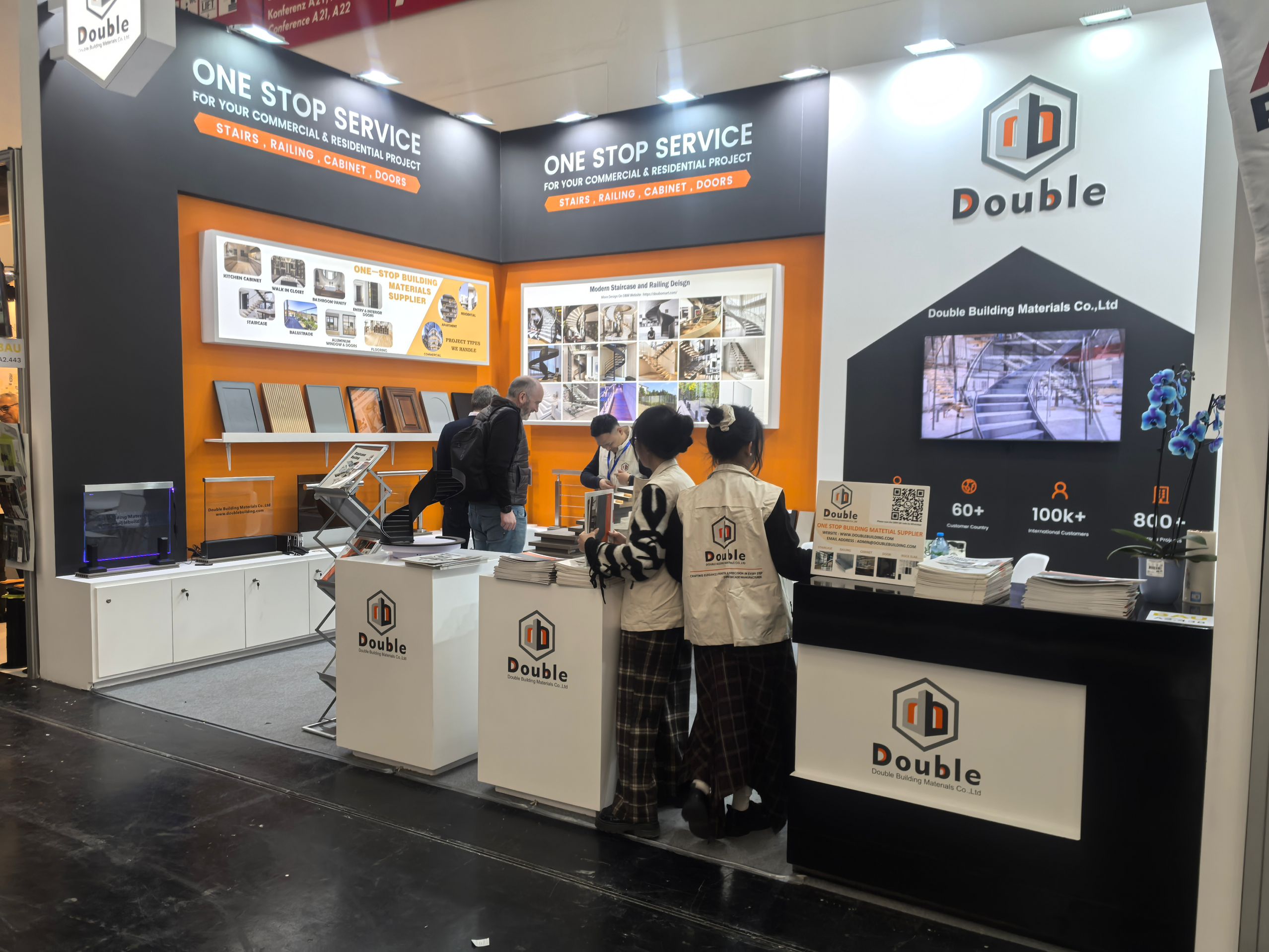 BAU 2025 Munich booth detail — glass railing samples and EN 1090 certification documentation